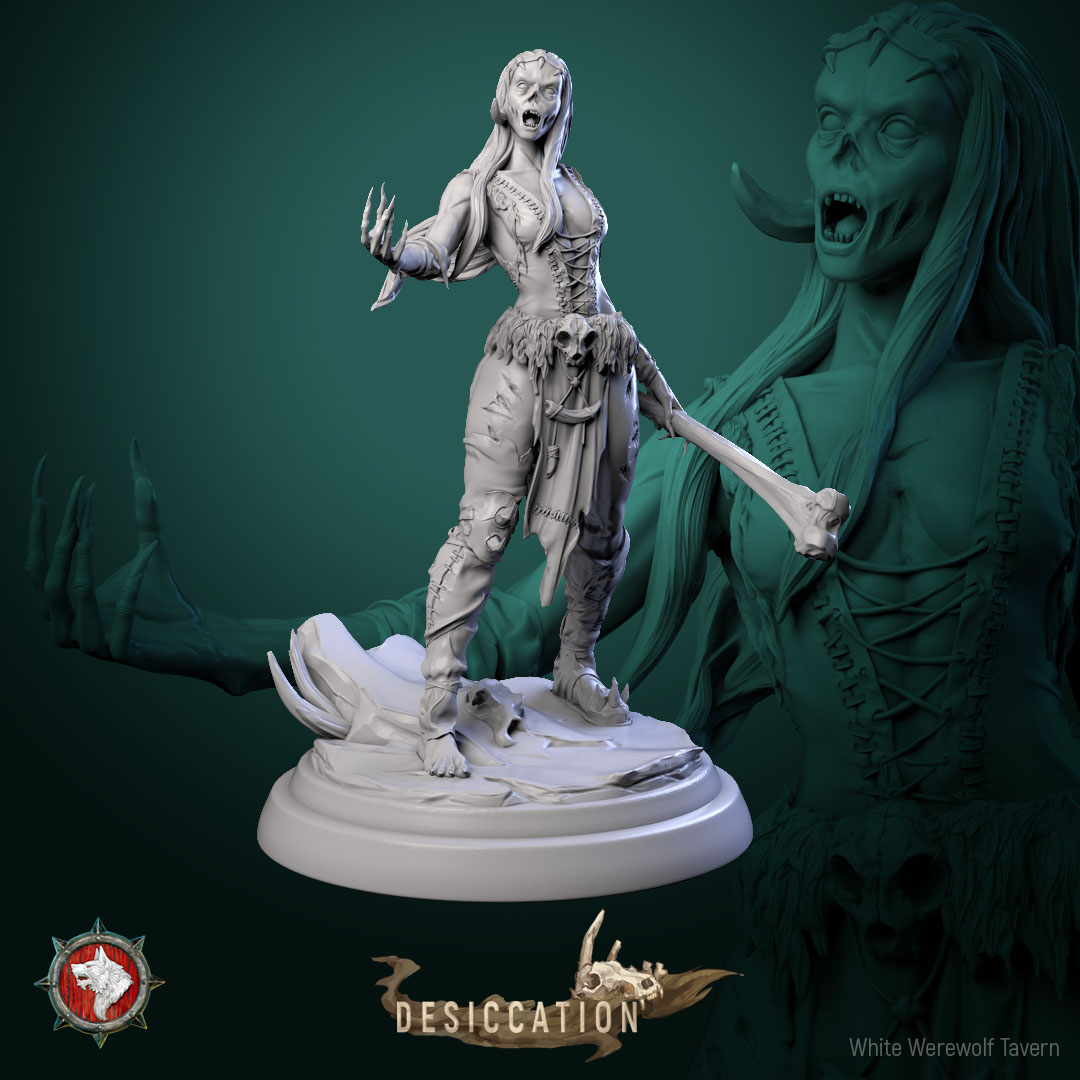Zombie Barbarian female 75mm pre-supported